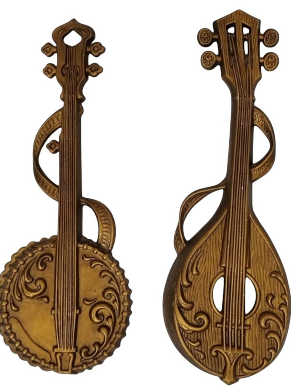 Vintage 70s Sexton Cast Iron Mid Century Gold Wall Hangings Set of 2